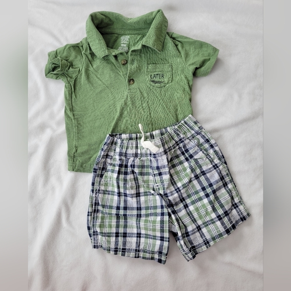 Just One You NWOT 2pc green "later" gator shorts outfit 18m